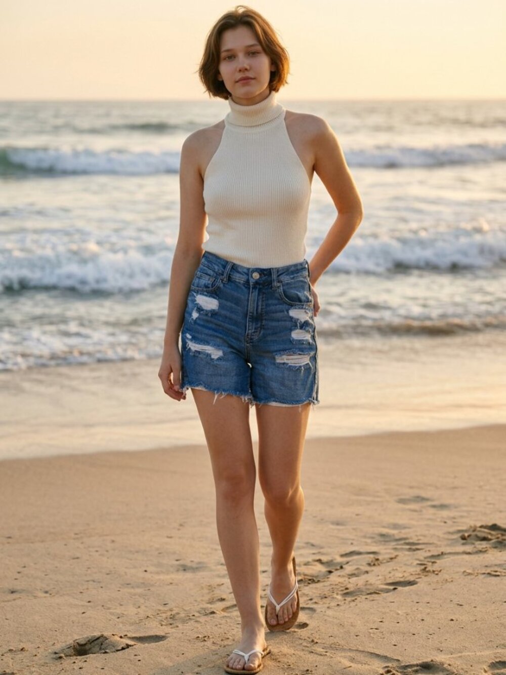 American Eagle Medium Wash Distressed High-Waisted Shortie Shorts - Size 2